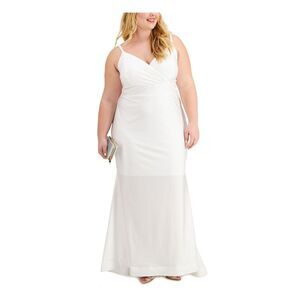 MORGAN & CO Womens White Spaghetti Strap Full-Length Fit + Flare Dress Plus 16W
